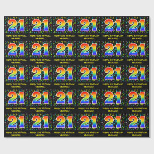 21. Geburtstag: Farbige Musiksymbole, Regenbogen 2 Geschenkpapier