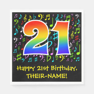 21. Geburtstag - Farbige Musiksymbole, Regenbogen  Serviette