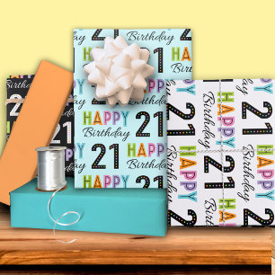 21. Geburtstag Farbige Typografie Geschenkpapier Set