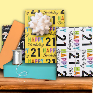 21. Geburtstag Farbige Typografie Geschenkpapier Set