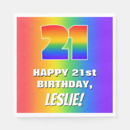 21. Geburtstag: Farbiges, lustiges Regenbogenmuste Serviette