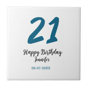 21 Geburtstag fett blauen Buchstaben einfach minim Fliese