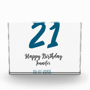 21 Geburtstag fett blauen Buchstaben einfach minim Fotoblock