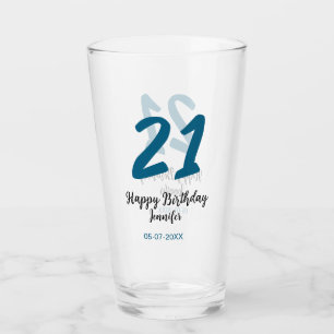 21 Geburtstag fett blauen Buchstaben einfach minim Glas