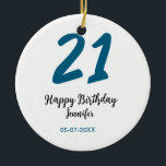 21 Geburtstag fett blauen Buchstaben einfach minim Keramik Ornament<br><div class="desc">bearbeitbares Design</div>