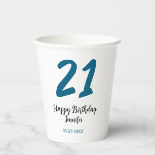 21 Geburtstag fett blauen Buchstaben einfach minim Pappbecher