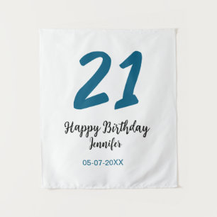 21 Geburtstag fett blauen Buchstaben einfach minim Wandteppich