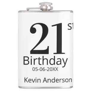 21. Geburtstag fett gedruckter Name Datum einfache Flachmann