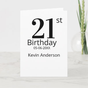 21. Geburtstag fett gedruckter Name Datum einfache Karte