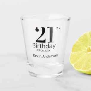 21. Geburtstag fett gedruckter Name Datum einfache Schnapsglas