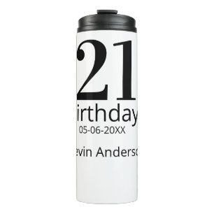 21. Geburtstag fett gedruckter Name Datum einfache Thermosbecher