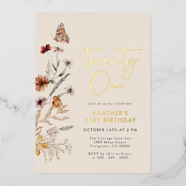 21. Geburtstag Folieneinladung (Vorderseite)