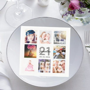 21. Geburtstag Foto Collage Beifall weiß Serviette