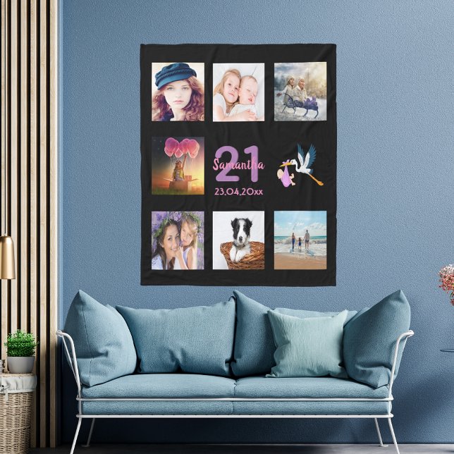 21. Geburtstag Foto Collage schwarz Fleecedecke (Von Creator hochgeladen)