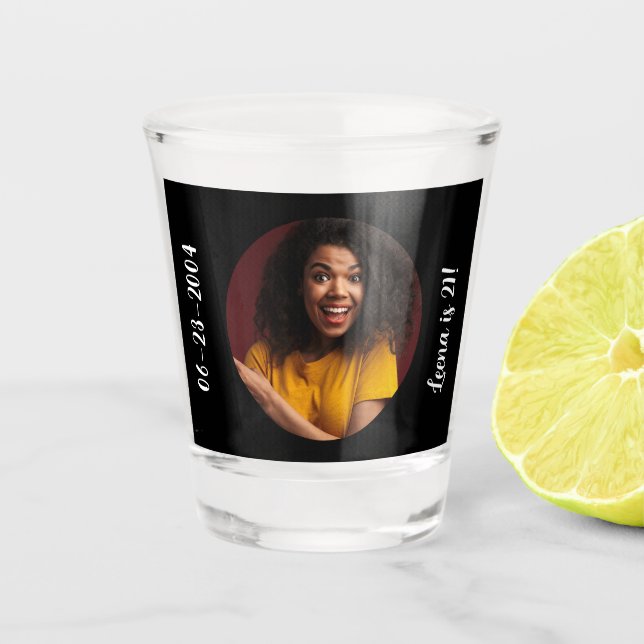 21. Geburtstag Foto Rahmen Schnapsglas (Vorderseite)