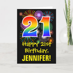 21. Geburtstag: Fun Fireworks Pattern + Regenbogen Karte