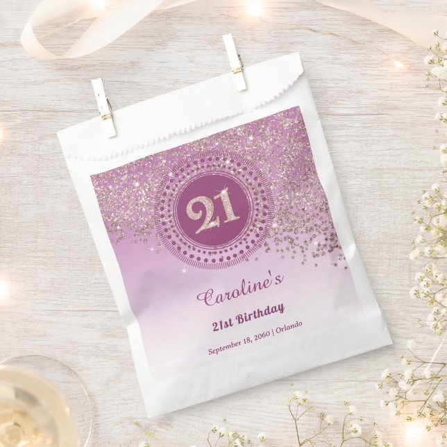 21. Geburtstag | Funkelnder Roségold-Glitter Geschenktütchen (Ausgeschnitten)