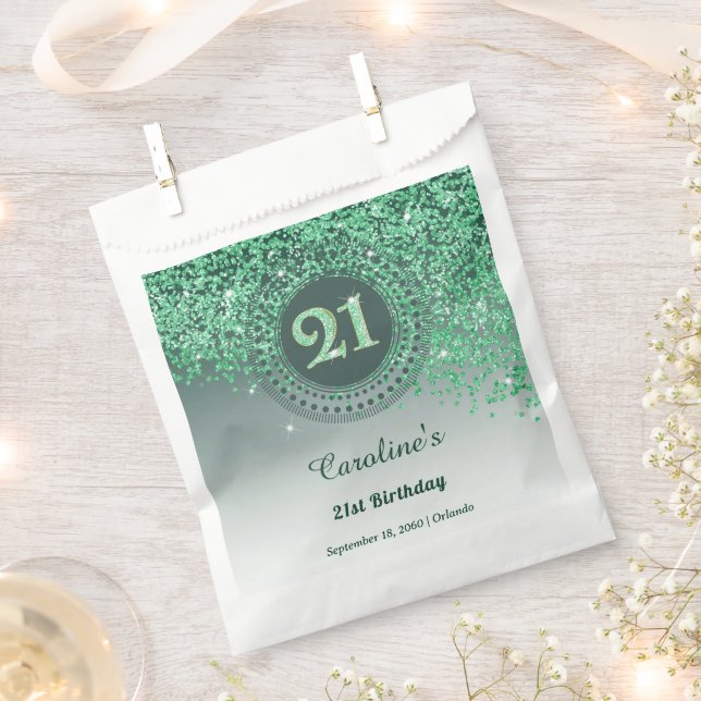 21. Geburtstag | Funkelndes grünes Gold-Glitter Geschenktütchen (Ausgeschnitten)