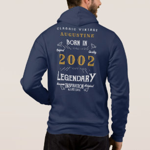 21. Geburtstag Geboren 2002 Blue Gold Retro Legend Hoodie