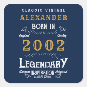 21. Geburtstag geboren 2002 Name hinzufügen Legend Quadratischer Aufkleber