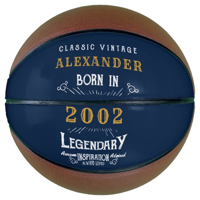 21. Geburtstag Geboren 2002 Name Legend Blue Gold  Basketball (Vorderseite)