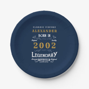 21. Geburtstag geboren 2002 Name Legend Blue Gold Pappteller