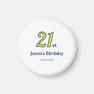 21. Geburtstag gelb blau grün fett geschriebene Na Magnet