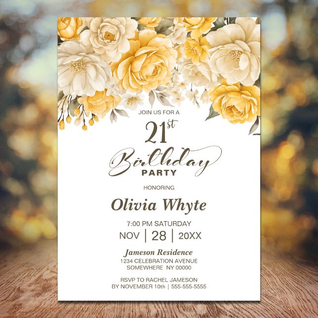 21. Geburtstag Gelbes Rosenblumengebirge Party Einladung (Von Creator hochgeladen)