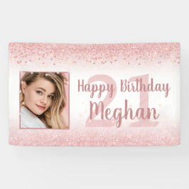21. Geburtstag Girly Glam Rose Gold Glitzer Foto Banner