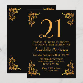21. Geburtstag Glam Modern Gold Black Vintag Retro Einladung