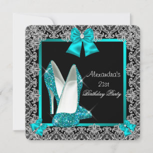 21. Geburtstag Glitter Türkis High Heel Schuh Einladung
