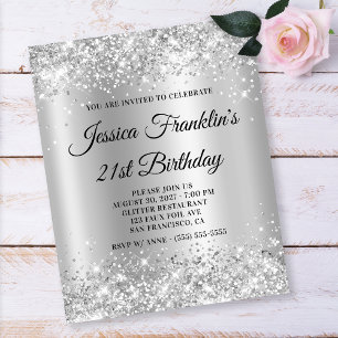 21. Geburtstag Glittery Silver Shimmer Ombre Einla Flyer
