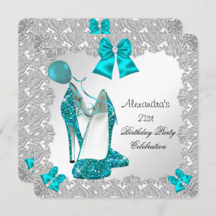 21. Geburtstag Glitzer Aquamarin Blue High Heel Si Einladung