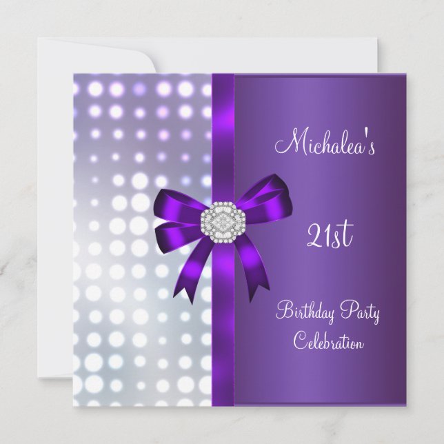 21. Geburtstag Glitzer Lila Diamond Bow Einladung (Vorderseite)