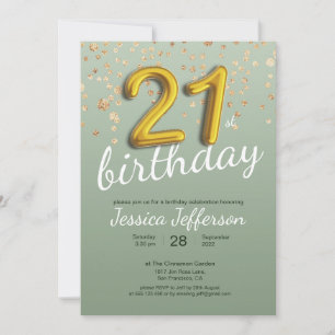 21. Geburtstag Gold Confetti Foil Ballon Grün Einladung