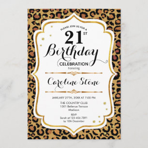 21. Geburtstag - Gold Leopard Print Einladung