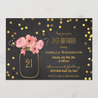 21. Geburtstag| Gold Mason Jar Confetti Chalkboard Einladung