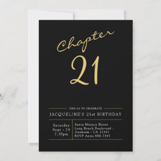 21. Geburtstag Gold Modernes Script Schwarz Einladung