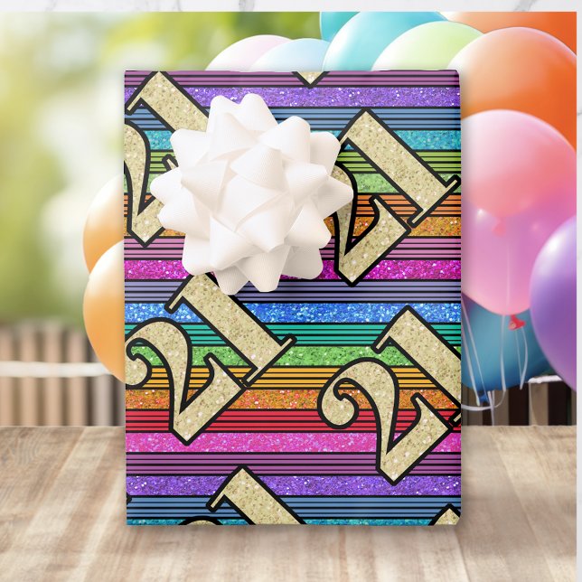 21. Geburtstag Gold Zahlen Glitzer Regenbogen Stre Geschenkpapier Set (Von Creator hochgeladen)