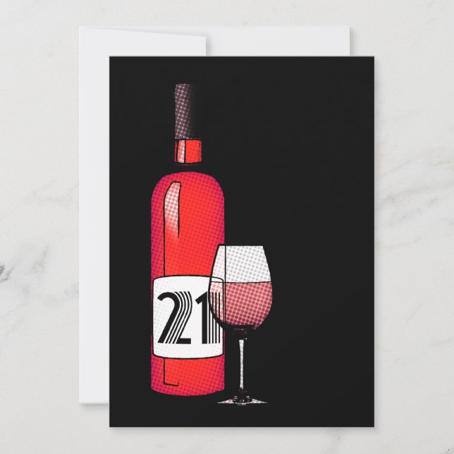 21. Geburtstag: Halbweinflasche und Glas Einladung (Vorderseite)