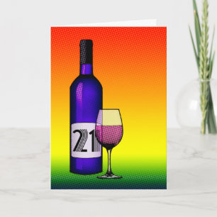 21. Geburtstag: Halbweinflasche und Glas Karte