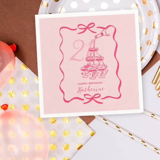 21. Geburtstag Handgezeichnete rosa Champagner Ser Serviette (Von Creator hochgeladen)