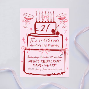 21. Geburtstag Handgezeichnete zeitgenössische ros Einladung