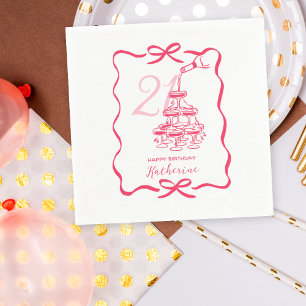 21. Geburtstag Handgezeichneter Champagner-Turm Serviette