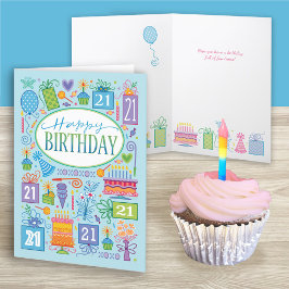 21. Geburtstag helle Pastellfarben auf Blue Card Karte