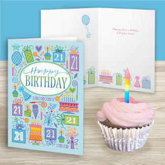 21. Geburtstag helle Pastellfarben auf Blue Card Karte