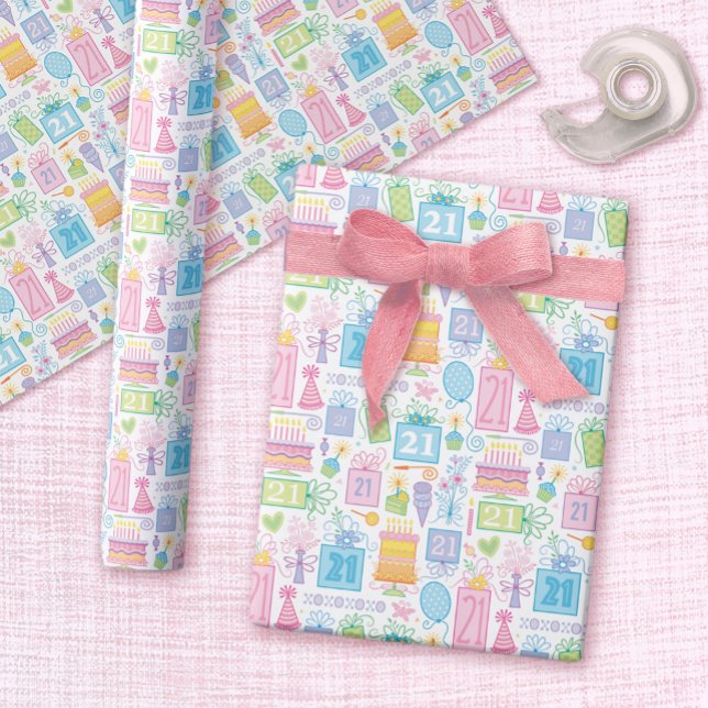 21. Geburtstag Hübsch Girly Floral Geschenkpapier (Von Creator hochgeladen)