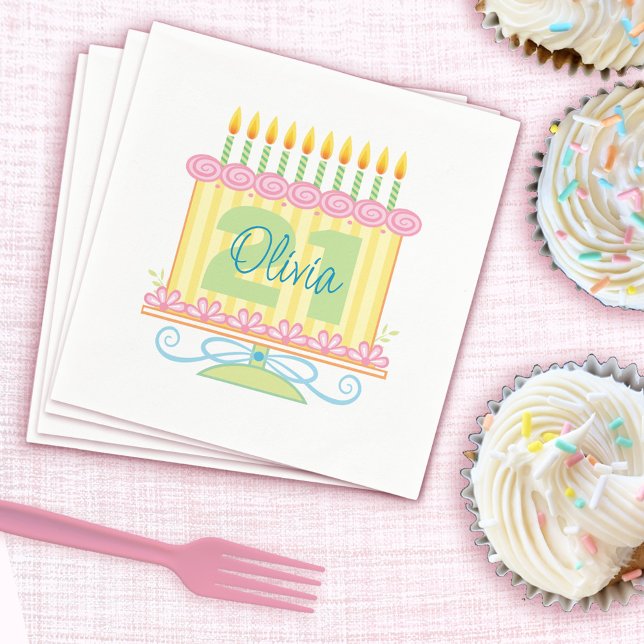21. Geburtstag Individuelle Name Blumenkuchen Napk Serviette (Von Creator hochgeladen)