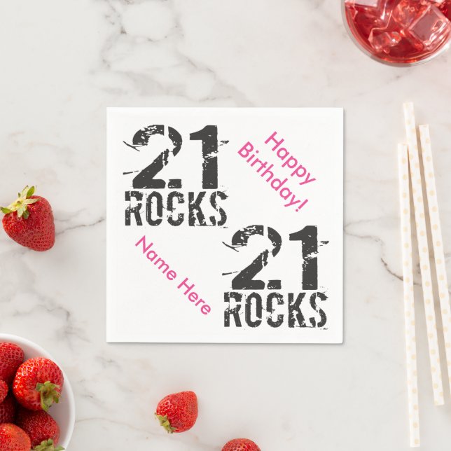 21. Geburtstag Individuelle Name PINK 21 Rocks Serviette (Beispiel)