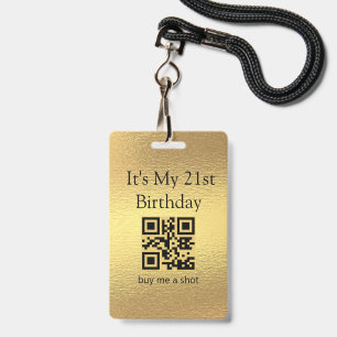 21. Geburtstag, kauf mir einen Shot, QR-Code, Gold Ausweis